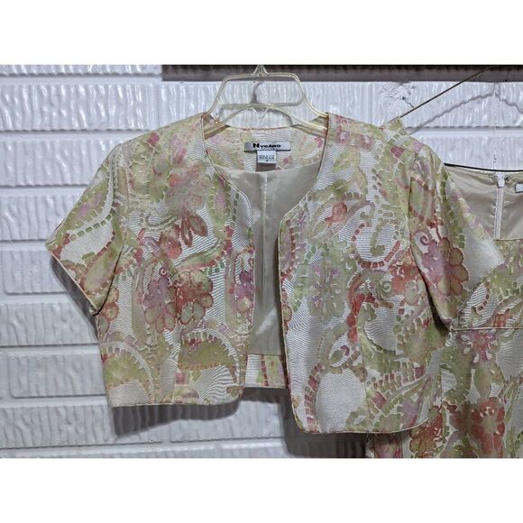 Nygard Women's Peach Floral 2 Piece Open Front Blazer Top & Sheath Dress Size 8 - Picture 6 of 7